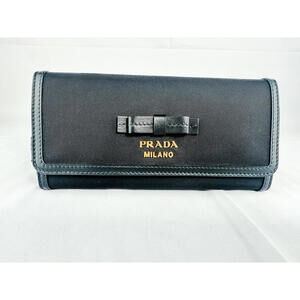 PRADA Pattina Bow Wallet Black Tessuto Nylon & Leather w/ Box